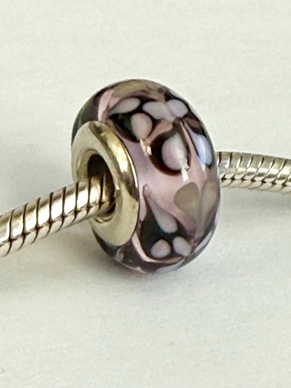 Pink Murano glass charm with pink and black butterflies fit Pandora bracelets